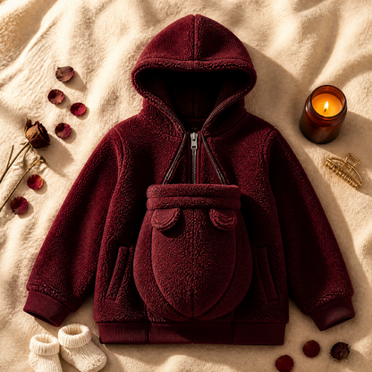 Chaqueta CozyNest burdeos con compartimento delantero para bebé