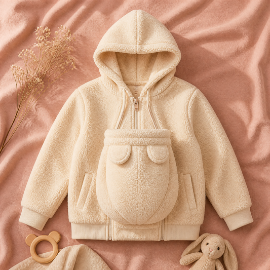 Chaqueta CozyNest crema con compartimento delantero para bebé