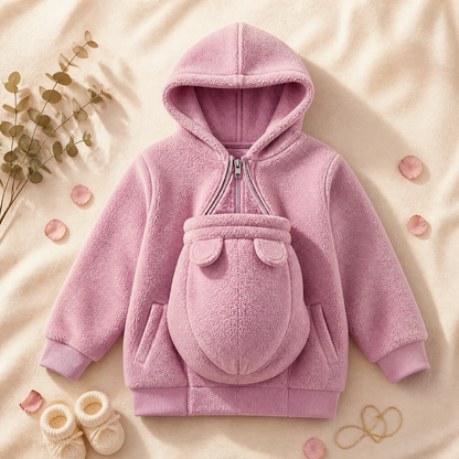 Chaqueta CozyNest rosa con compartimento delantero para bebé
